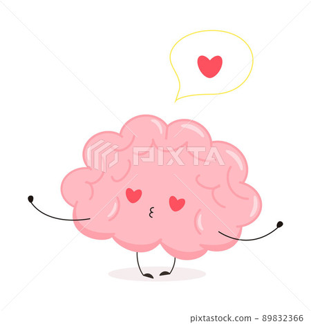 Cute funny brain in love. Kawaii human brain character Cute funny brain in love. Kawaii human brain character 89832366