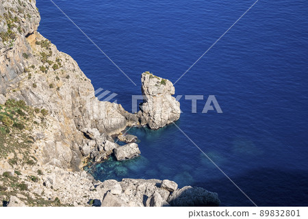 High angle view of Mediterranean sea by rocky cliff during sunny day 89832801