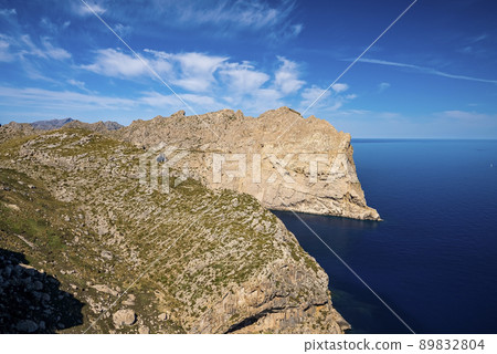 High angle view of scenic Mediterranean seascape by rocky cliff during summer 89832804