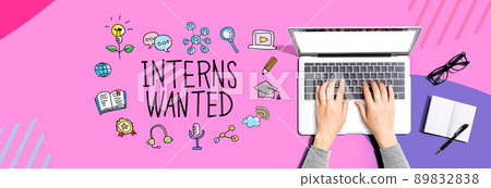 Interns Wanted with person using a laptop Interns Wanted with person using a laptop 89832838