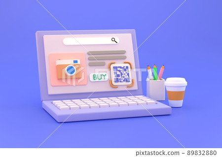 Online shopping. Open laptop, Online store concept. Banner for marketing and promotion ecommerce. 89832880