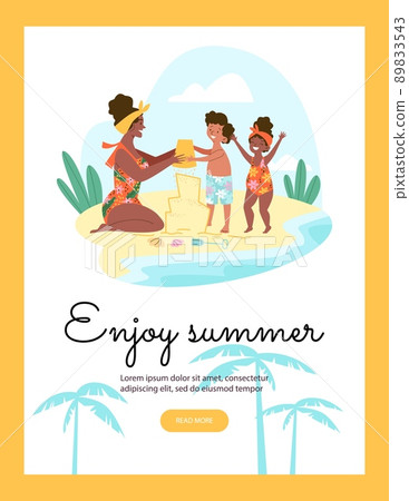 Summer family vacation at sea advertising banner design flat vector illustration. 89833543
