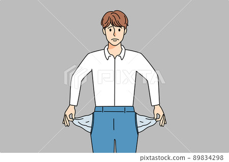 Stressed businessman show empty pockets Stressed businessman show empty pockets 89834298
