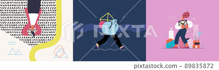 Startup illustrations set. Flat line vector modern concept illustration of people, startup metaphor. Concept of building new business, planning, strategy, teamwork and management. Company processes 89835872