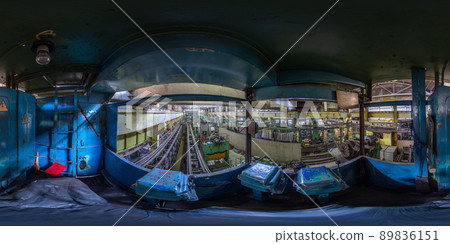full spherical equirectangular projection of the view from the cab of the crane beam in the cold stamping workshop full spherical equirectangular projection of the view from the cab of the crane beam in the cold stamping workshop 89836151