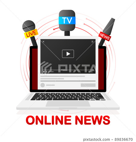 Online news concept. Flat blue mockup. 3d vector icon. Online market. Social media flat icon 89836670