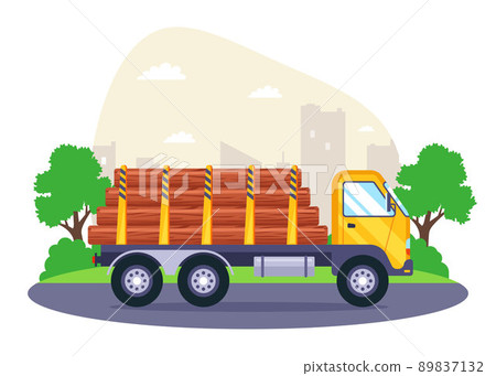 a big truck transports wood from a sawmill. a big truck transports wood from a sawmill. 89837132