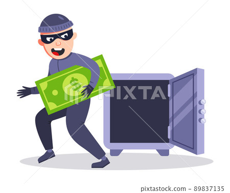 masked burglar opened safe and stole money. masked burglar opened safe and stole money. 89837135