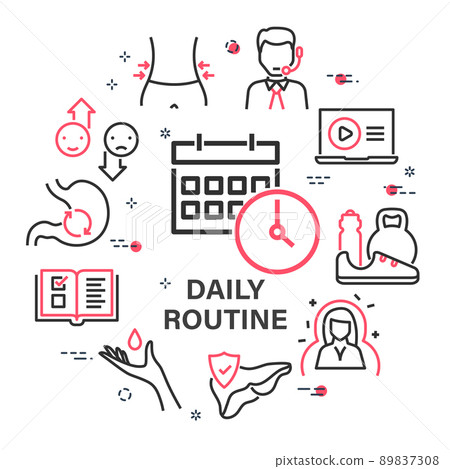 Vector design with daily routine icons and calendar linear icons 89837308