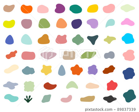 Set of different colored blotch shapes. Random abstract liquid shapes, round abstract organic elements. Pebble, drops and blobs silhouettes. Simple rounded shapes. 89837339