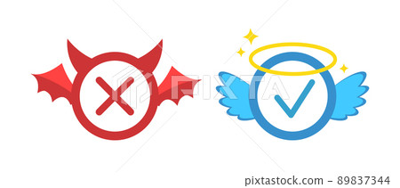 Angel and devil decorative x v check marks button icon vector set. 89837344