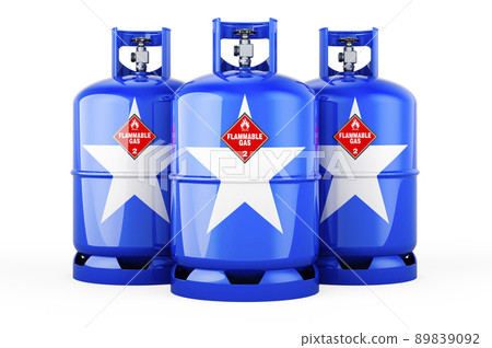 Somali flag painted on the propane cylinders with compressed gas, 3D rendering 89839092