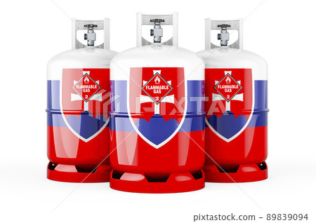 Slovak flag painted on the propane cylinders with compressed gas, 3D rendering 89839094