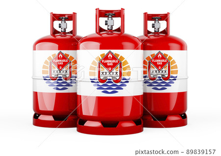 French Polynesian flag painted on the propane cylinders with compressed gas, 3D rendering 89839157