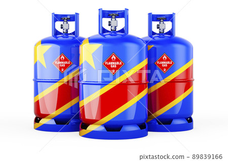 Congolese Democratic Republic flag painted on the propane cylinders with compressed gas, 3D rendering 89839166