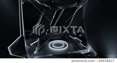 futuristic laboratory hall space station floor with product presentation light stand 3d render illustration 89839827