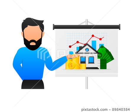 Cartoon infographic. House money. Vector isometric illustration. Cartoon vector illustration. Finance isometric 89840384