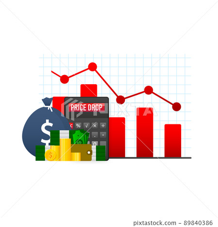 Advertising with yellow price drop for banner design. Vector background. Sale banner. Mega sale. Price tag. 89840386