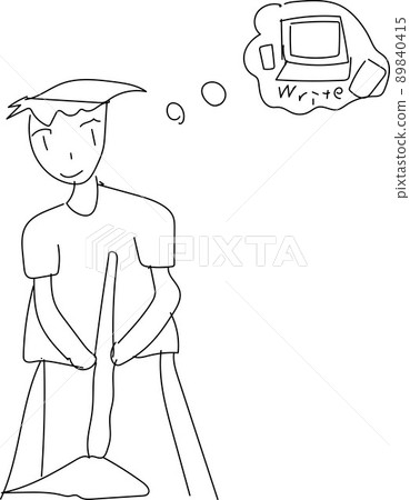 以小說家為目標的青年打掃清潔工的素描圖 89840415