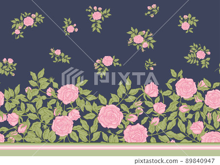 Roses flowers on branches. Millefleurs trendy floral design Roses flowers on branches. Millefleurs trendy floral design 89840947