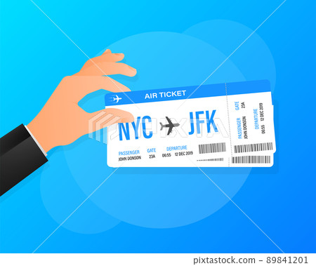 Modern and realistic airline ticket with flight time and passenger name. Hnad icon. Vector illustration 89841201