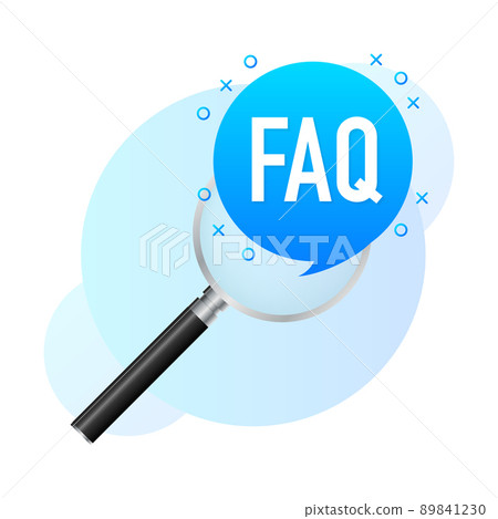 Frequently Asked Questions FAQ Label. Loupe icon with FAQ. Frequently Asked Questions FAQ Label. Loupe icon with FAQ. 89841230