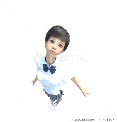 Girls high school student posing 3DCG illustrations material 89841597