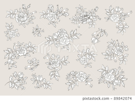 Roses flowers on branches. Millefleurs trendy floral design 89842074