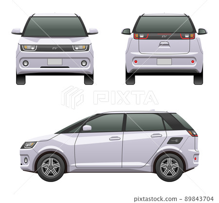 Illustration of a car seen from three directions (compact EV) Illustration of a car seen from three directions (compact EV) 89843704