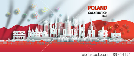 Travel landmarks Poland city with celebration Poland constitution day. 89844195