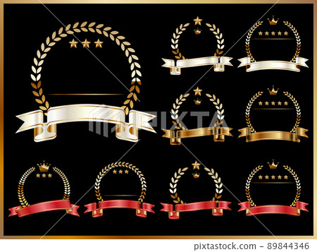 帶絲帶的豪華月桂花環框架(無文字) 帶絲帶的豪華月桂花環框架(無文字) 89844346