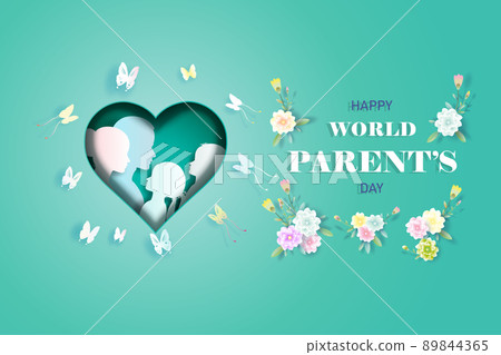 Happy World Parents Day with Mom and Father, Children's and Butterfly. Happy World Parents Day with Mom and Father, Children's and Butterfly. 89844365