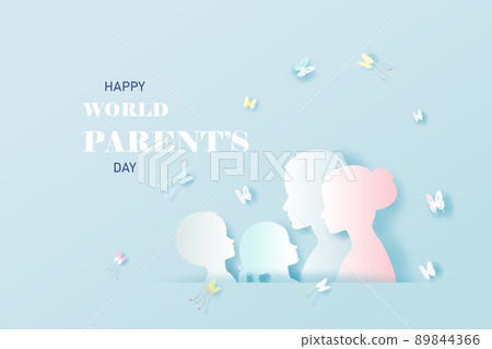 Happy World Parents Day with Mom and Father, Children's and Butterfly. Happy World Parents Day with Mom and Father, Children's and Butterfly. 89844366
