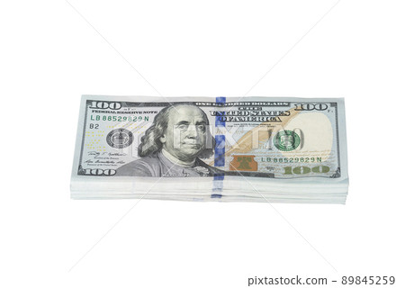A lot of dollar bills on a white background 89845259