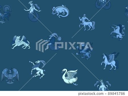 Heraldic mythical animals and creatures.  89845786