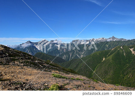 Hotaka mountain range and Mt. Yari peaks with a spectacular view from Mt. Yokodoridake Hotaka mountain range and Mt. Yari peaks with a spectacular view from Mt. Yokodoridake 89846609