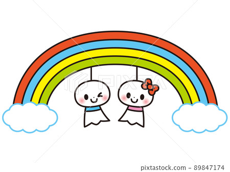 彩虹, 雨季, teru teru bozu, 可愛, 朋友, 插圖, 多彩, 樂趣, 可愛, 微笑, 夏天, 六月, 七月, 八月, 89847174
