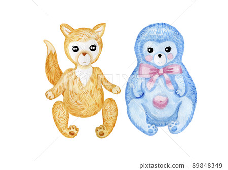 baby hedgehog and fox isolated on a white background baby hedgehog and fox isolated on a white background 89848349