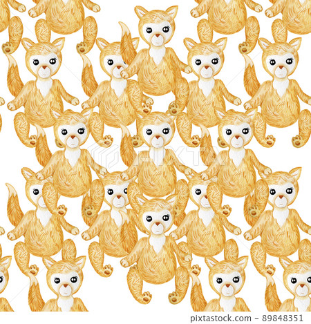Toy fox. Hand painted watercolor seamless pattern with fox, on white background. 89848351