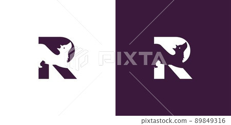 Logo design initials letter R combination of a unique and elegant dog Logo design initials letter R combination of a unique and elegant dog 89849316