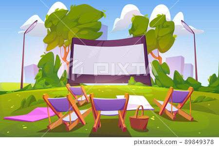 Open air cinema on green lawn in city park 89849378
