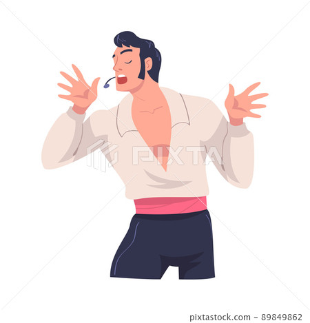 Man Singer and Musician with Microphone Performing Music on Stage Vector Illustration 89849862