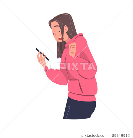 Woman Character with Smartphone Reading Shock Content or News Vector Illustration 89849913