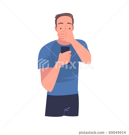 Man Character with Smartphone Reading Shock Content or News Vector Illustration Man Character with Smartphone Reading Shock Content or News Vector Illustration 89849914