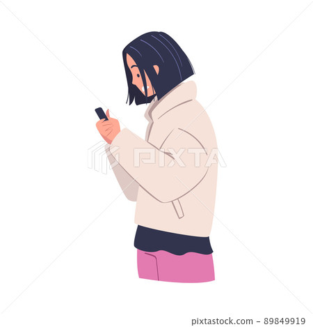 Woman Character with Smartphone Reading Shock Content or News Vector Illustration Woman Character with Smartphone Reading Shock Content or News Vector Illustration 89849919