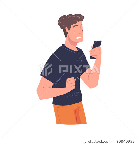 Man Character with Smartphone Reading Shock Content or News Vector Illustration Man Character with Smartphone Reading Shock Content or News Vector Illustration 89849953
