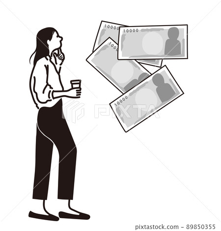 女商人,金錢,焦慮,全身線條畫,單色解釋 女商人,金錢,焦慮,全身線條畫,單色解釋 89850355
