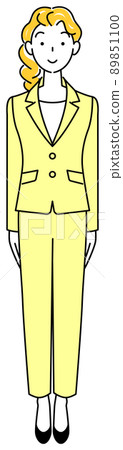 Cute woman in a suit standing in a careful posture Full body standing illustration vector Cute woman in a suit standing in a careful posture Full body standing illustration vector 89851100