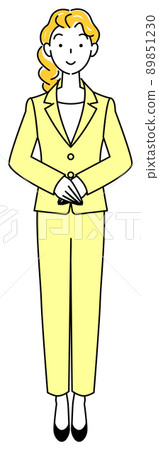 Standing posture of a cute woman in a suit Standing posture Full-body illustration vector with her right hand up Standing posture of a cute woman in a suit Standing posture Full-body illustration vector with her right hand up 89851230
