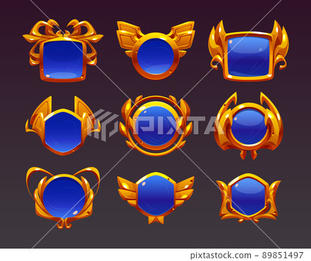 Blue award badges with gold frames Blue award badges with gold frames 89851497